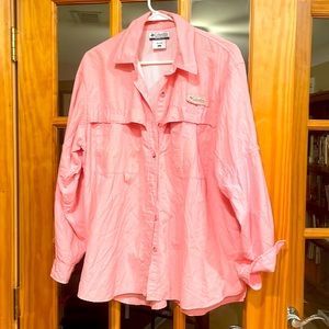 COLUMBIA Angler's Fishing Long Sleeve Button Down Shirt Pink size L
